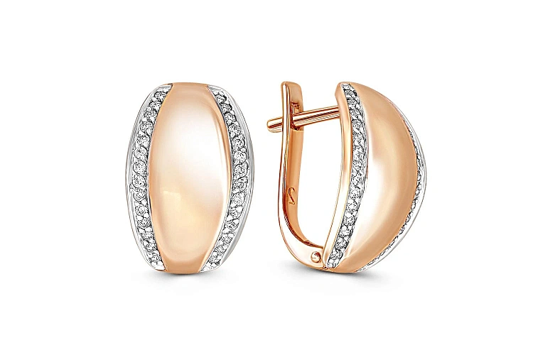 Серьги из красного золота с 56 фианитами