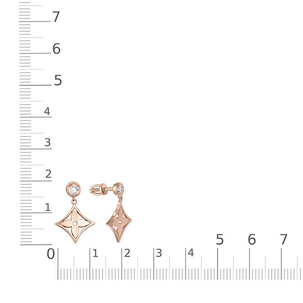 Серьги-пусеты Клевер из красного золота с 2 бриллиантами