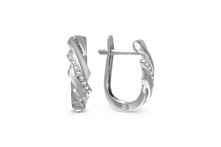 Серьги из белого золота с 18 фианитами