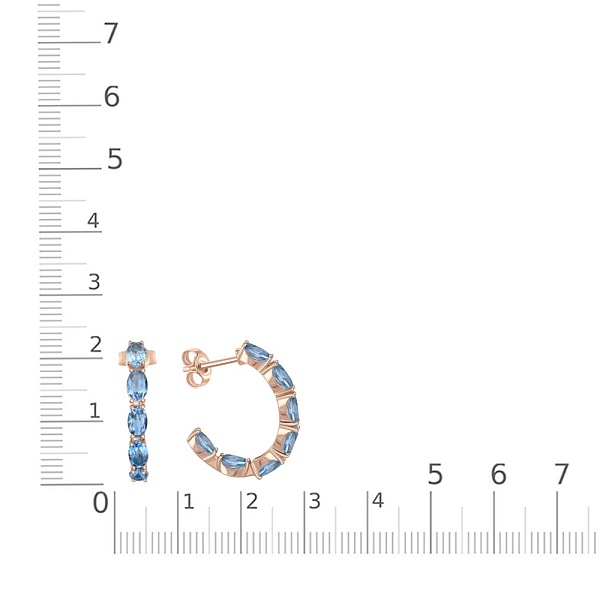 Серьги-пусеты из красного золота с 14 топазами swiss