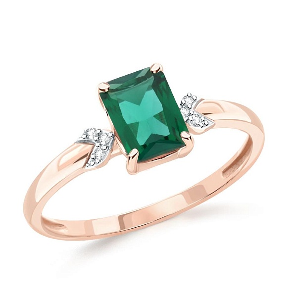 Кольцо из красного золота с изумрудом и 6 бриллиантами