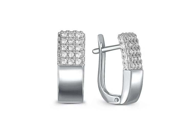 Серьги из белого золота с 56 фианитами
