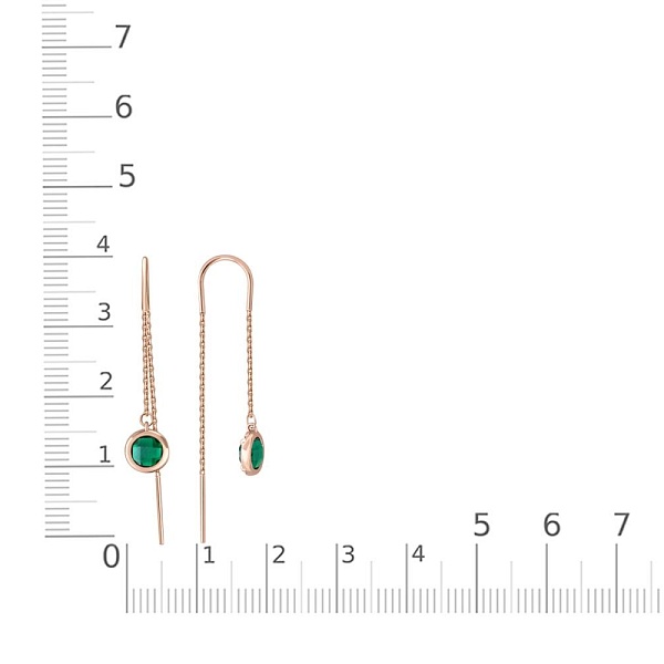 Серьги-продёвки из красного золота с 2 изумрудами