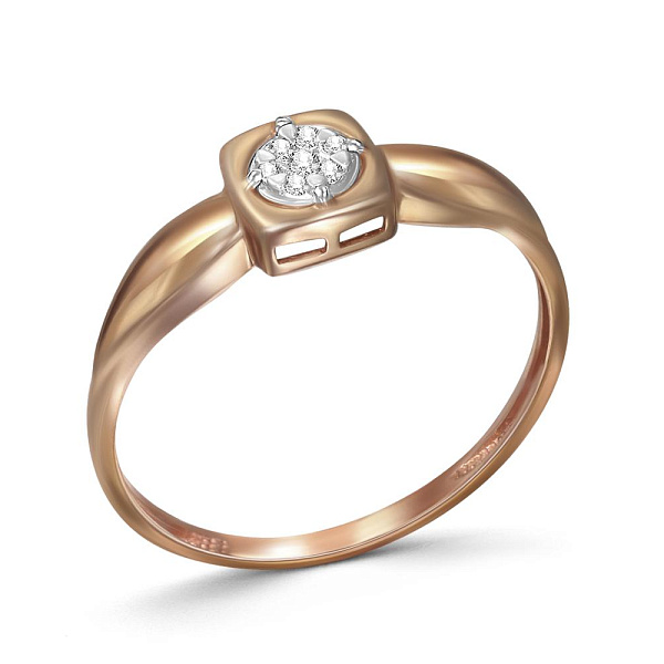 Кольцо Квадрат из красного золота с 7 бриллиантами