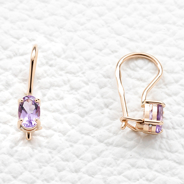 Детские серьги из красного золота с 2 аметистами
