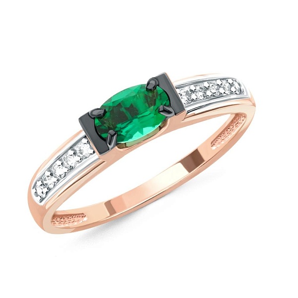 Кольцо из красного золота с изумрудом и 10 бриллиантами