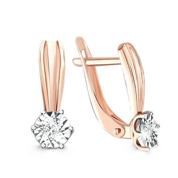 Серьги из красного золота с 2 бриллиантами