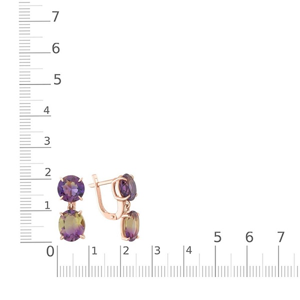 Серьги из красного золота с 4 кварцами