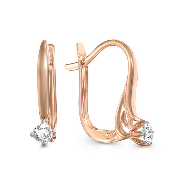 Серьги из красного золота с 2 фианитами