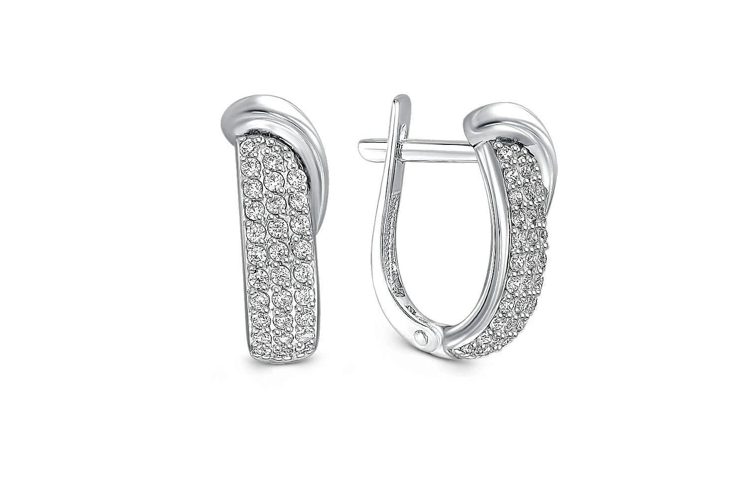 Серьги из белого золота с 60 фианитами