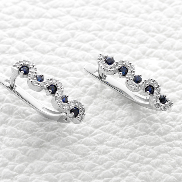 Серьги Дорожки из белого золота с 10 сапфирами и 36 бриллиантами