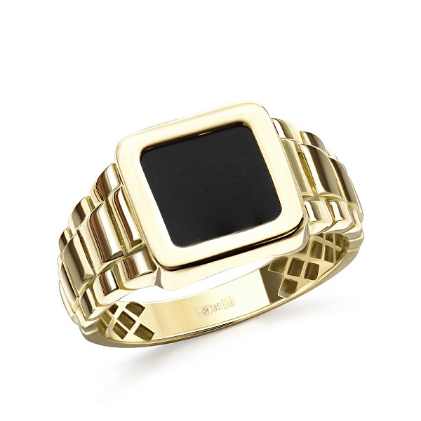 Печатка из жёлтого золота с ониксом