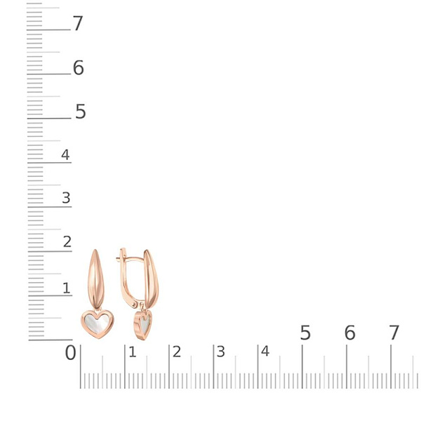 Серьги Сердца из красного золота с перламутром