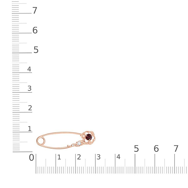 Булавка Цветок из красного золота с гранатом и 2 фианитами