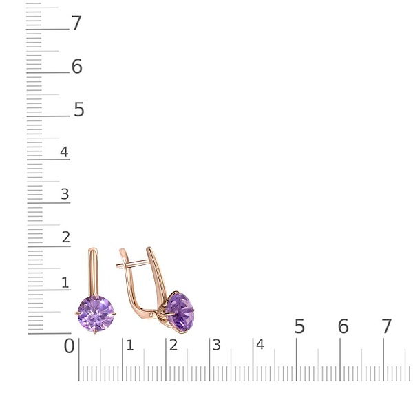 Серьги из красного золота с 2 аметистами