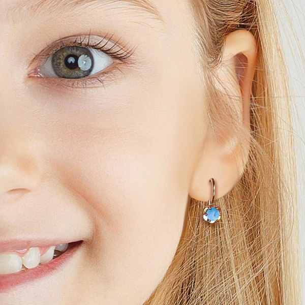 Детские серьги Цветы из красного золота с бирюзой