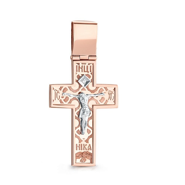 Крест из красного золота с бриллиантом