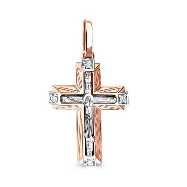 Крест из красного золота с 4 бриллиантами