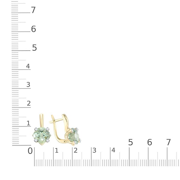Серьги из жёлтого золота с 2 аметистами и 8 фианитами