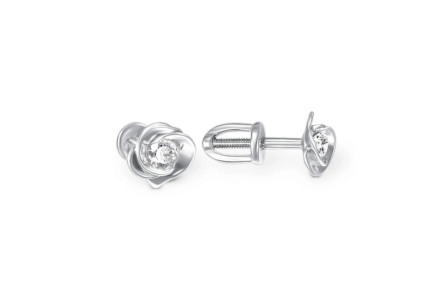 Серьги-пусеты Цветы из белого золота с 2 кристаллами swarovski