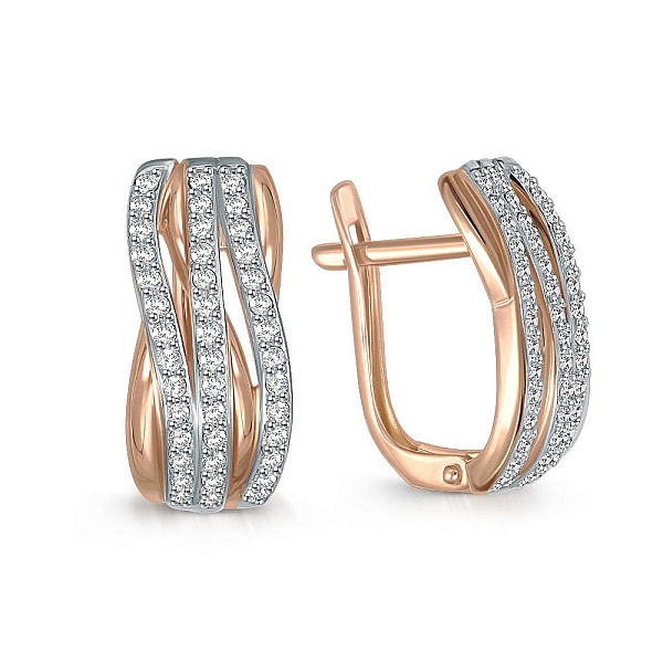 Серьги из красного золота с 84 фианитами