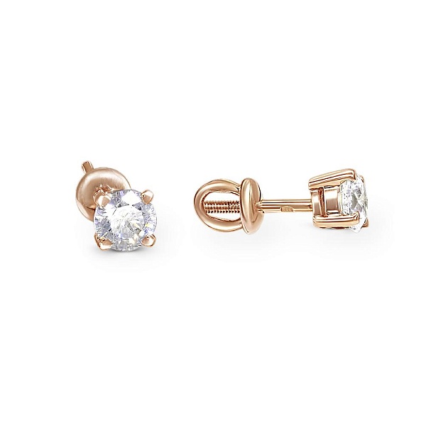 Серьги-пусеты из красного золота с 2 кристаллами swarovski