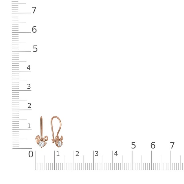 Детские серьги Бантики из красного золота с 2 фианитами