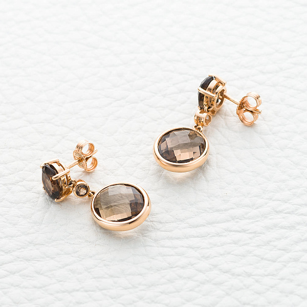 Серьги-пусеты из красного золота с 6 раухтопазами