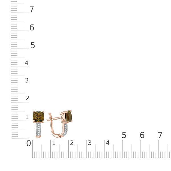Серьги из красного золота с 2 султанитами и 32 фианитами