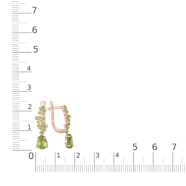 Серьги из красного золота с 32 хризолитами