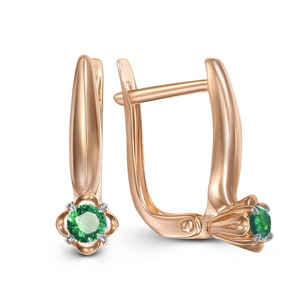 Серьги из красного золота с 2 изумрудами