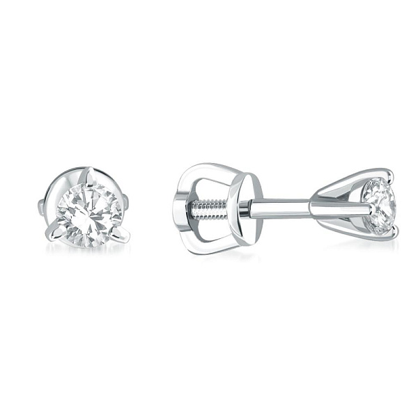 Серьги-пусеты из белого золота с 2 выращенными бриллиантами