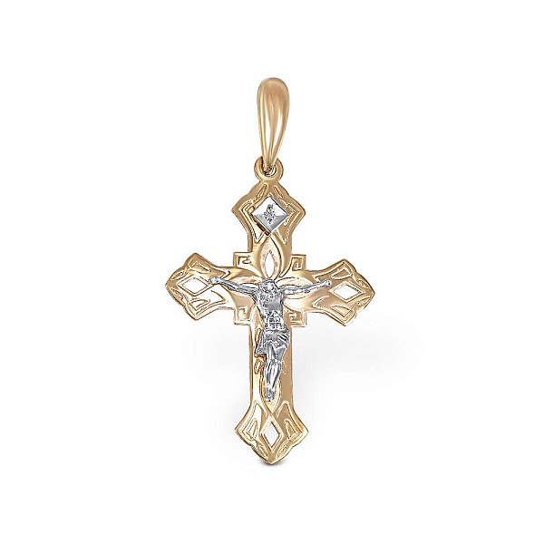 Крест из жёлтого золота с фианитом