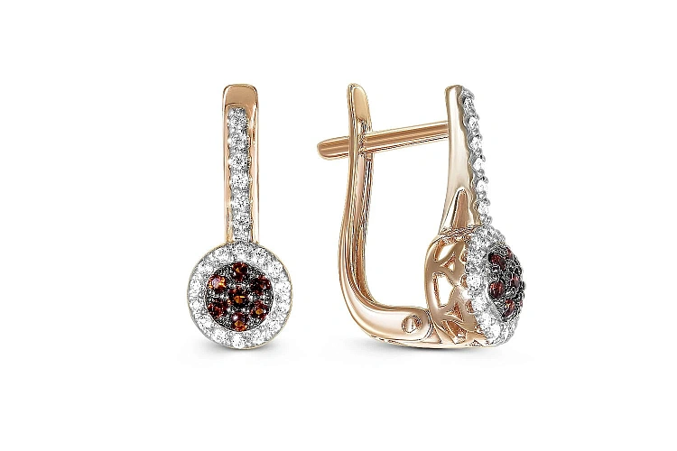 Серьги из красного золота с 54 фианитами