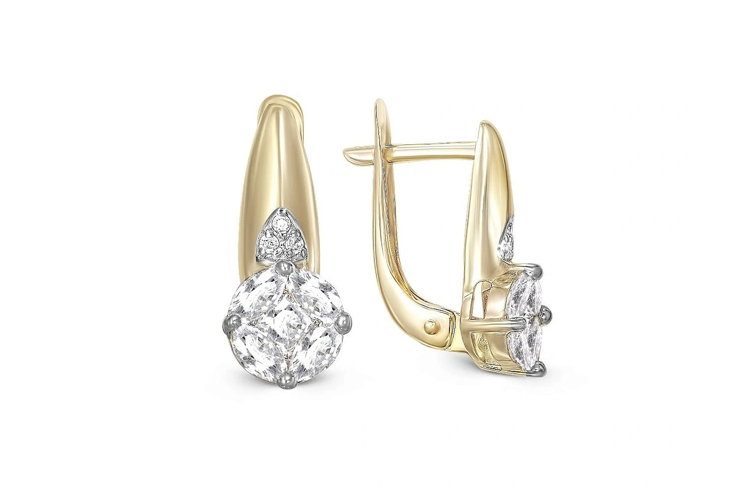 Серьги из жёлтого золота с 16 фианитами