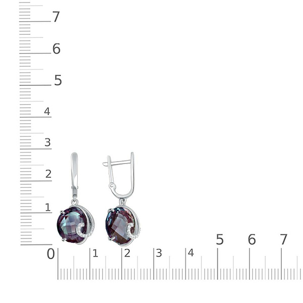 Серьги из белого золота с 2 александритами и 16 фианитами