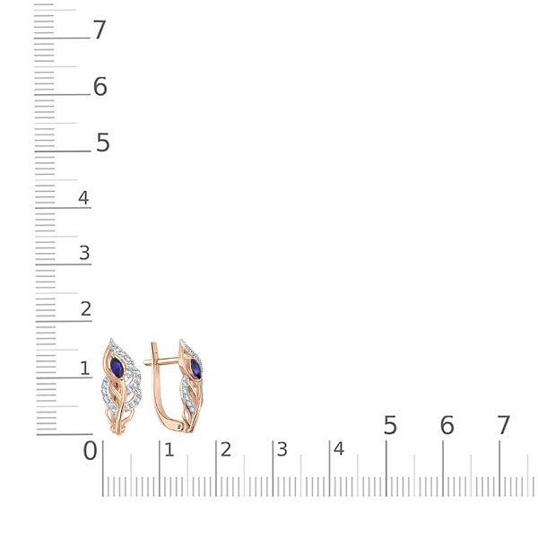 Серьги Веточки из красного золота с 2 корундами и 36 фианитами