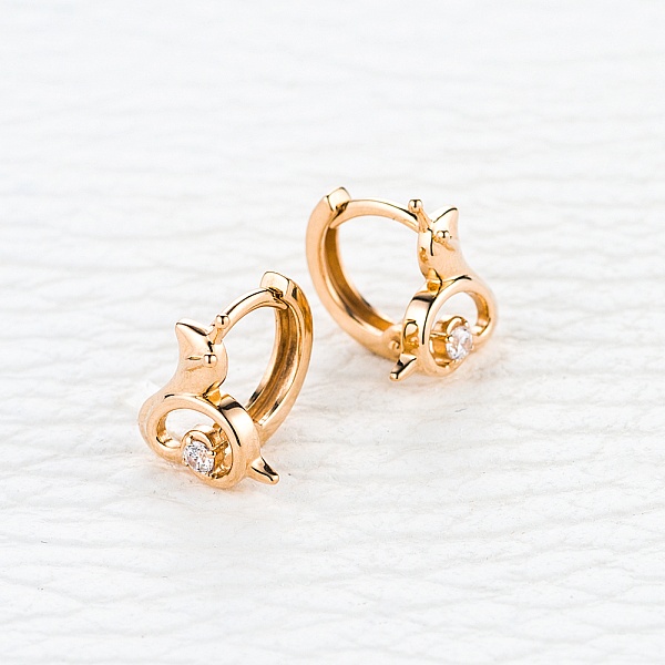 Детские серьги Улитки из красного золота с 2 фианитами