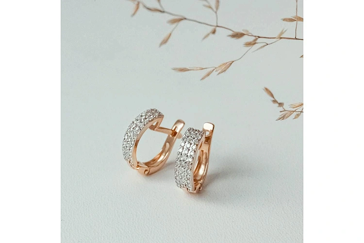 Серьги Дорожки из красного золота с 70 бриллиантами
