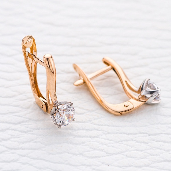 Серьги из красного золота с 2 кристаллами swarovski