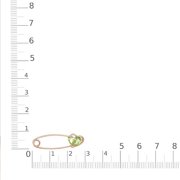 Булавка Сердце из красного золота с 2 хризолитами