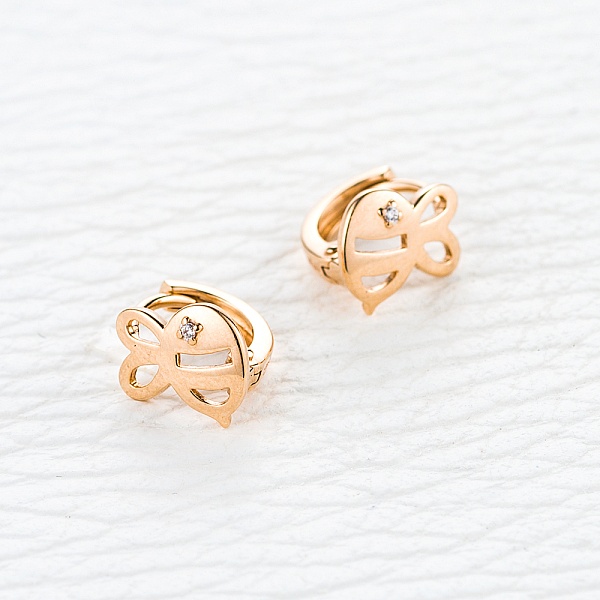 Детские серьги Зайчики из красного золота с 2 фианитами