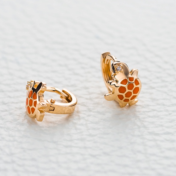 Детские серьги Черепахи из красного золота с 2 фианитами