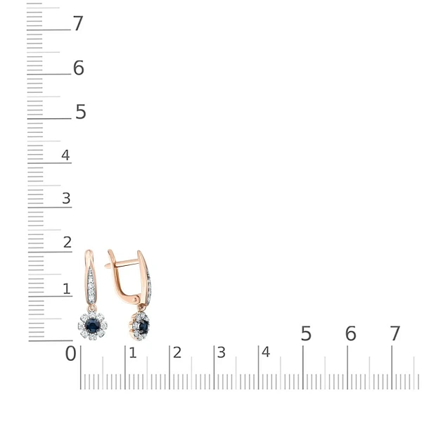 Серьги Цветы из красного золота с 2 сапфирами и 24 бриллиантами