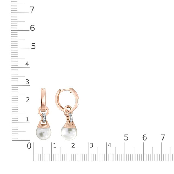 Серьги-трансформеры из красного золота с 2 жемчужинами и 6 фианитами