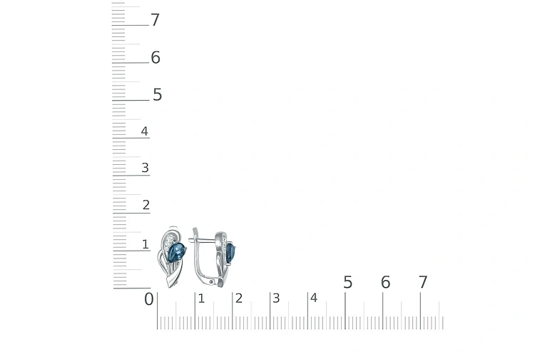 Серьги из белого золота с 2 топазами лондон и 6 фианитами