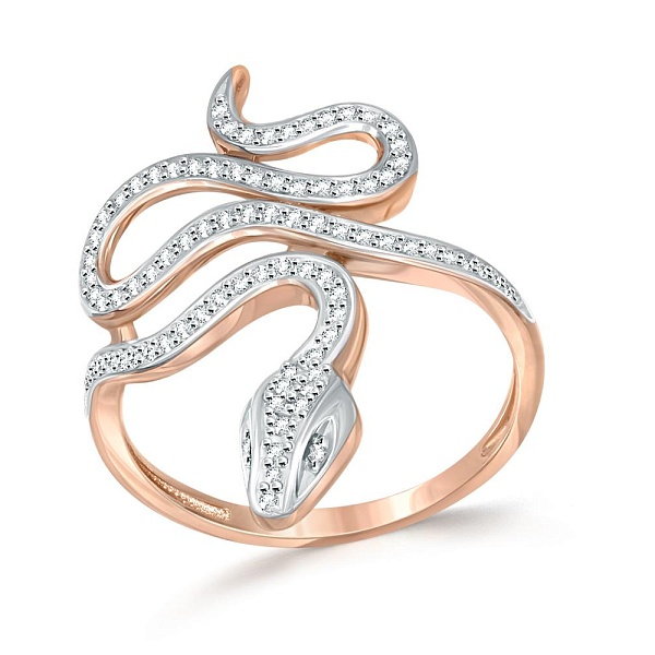 Кольцо Змея из красного золота с 86 фианитами