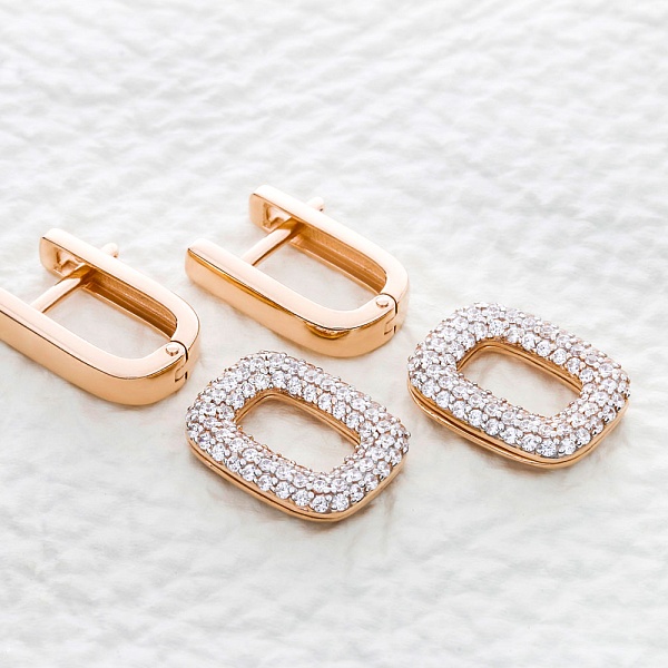 Серьги-трансформеры из красного золота с 156 фианитами