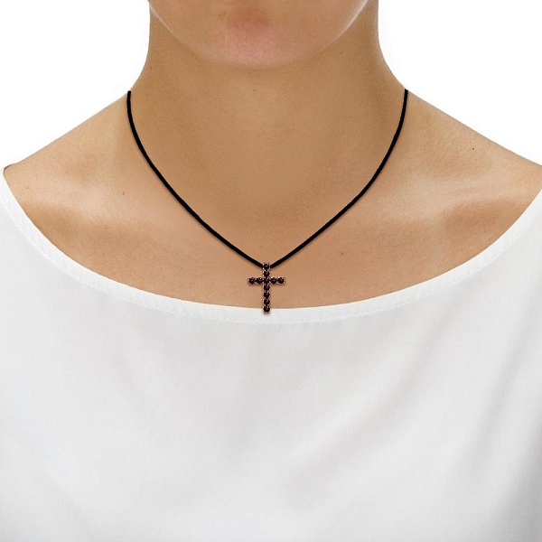 Колье Крест из красного золота с 11 гранатами