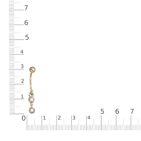 Пирсинг из жёлтого золота с 2 фианитами